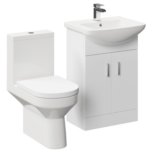 Neiva Gloss White 550mm 2 Door Vanity Unit and Rimless Toilet Suite Left Hand Side View