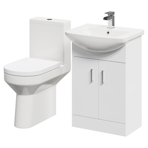 Neiva Gloss White 550mm 2 Door Vanity Unit and Comfort Height Toilet Suite Right Hand Side View