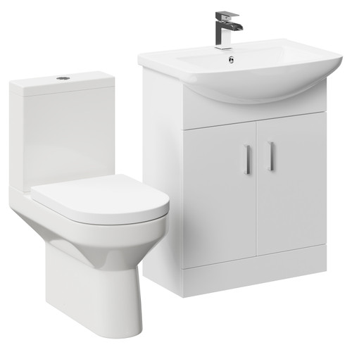 Neiva Gloss White 650mm 2 Door Vanity Unit and Open Back Toilet Suite Left Hand Side View