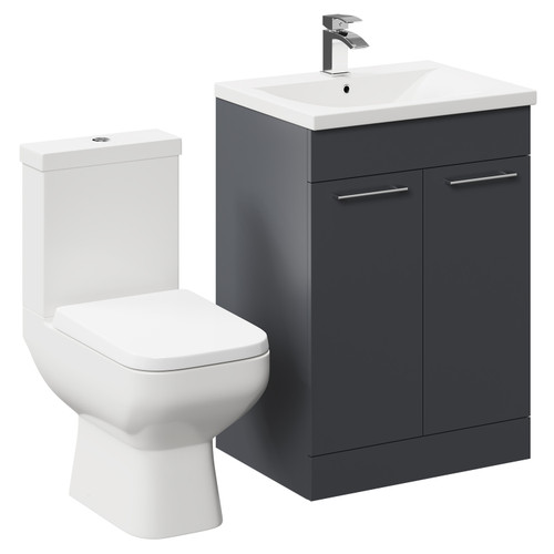 Turin Gloss Grey 600mm Floor Standing Vanity Unit and Toilet Suite with 1 Tap Hole Basin and 2 Doors with Polished Chrome Handles Left Hand Side View