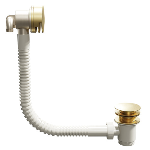 Colore Brushed Brass Free Flow Bath Filler with Push Waste and Overflow Side on View