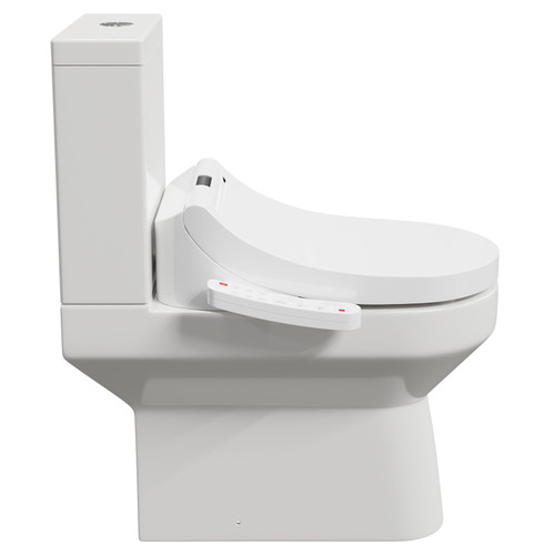Newburn Open Back Closed Coupled Toilet and Smart Bidet Multi Function Heated Soft Close Toilet Seat with Dryer Side on View