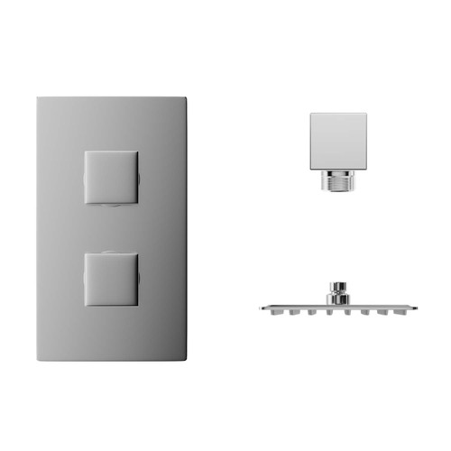 Cubix Polished Chrome Twin Thermostatic Valve Mixer Shower with Square Fixed Head and Wall Arm Front View