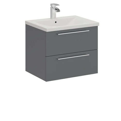 A modern grey 2 drawer vanity unit and basin