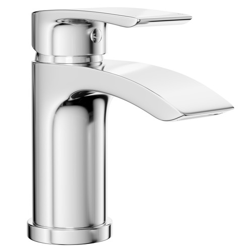 A modern silver mono basin mixer tap