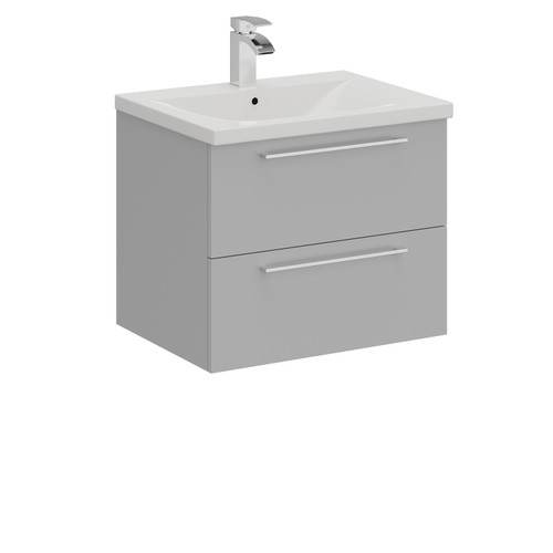 A modern grey 2 drawer vanity unit and basin