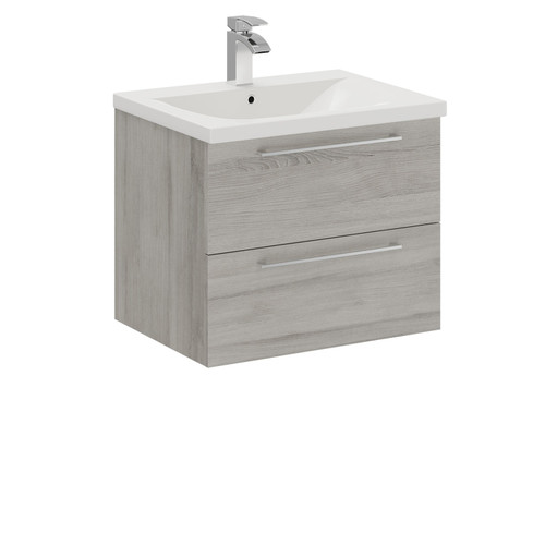 A modern grey 2 drawer vanity unit and basin