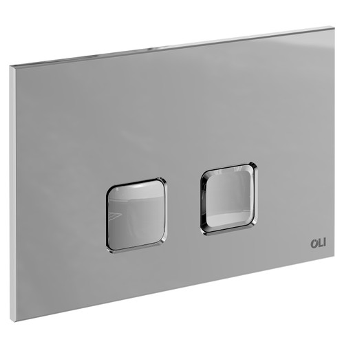 A modern polished chrome flush plate with square buttons