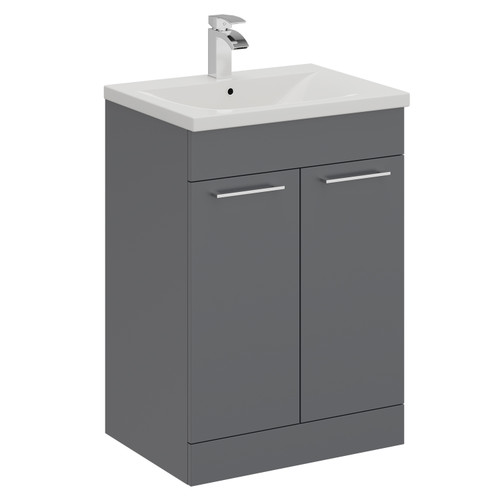 A modern grey 2 door vanity unit and basin