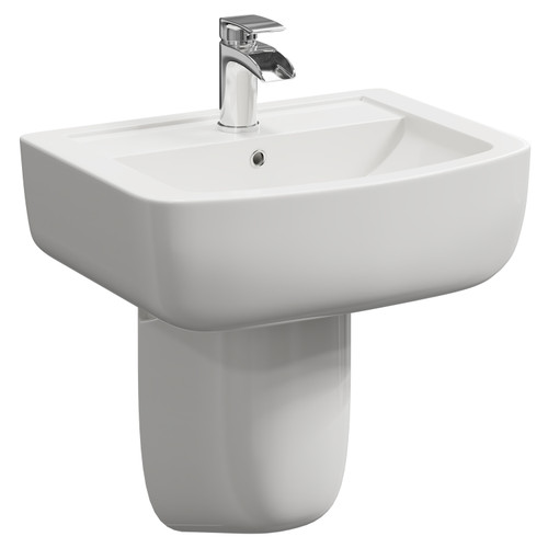 A modern white basin and semi pedestal