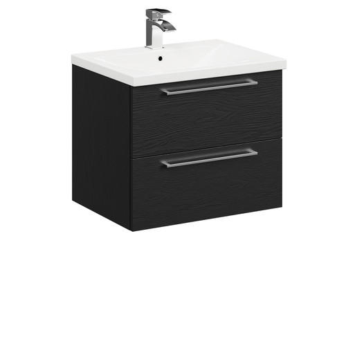 Quinn 1800mm Straight Single Ended Bathroom Suite including Nero Oak Vanity Unit with Polished Chrome Handles Vanity Unit