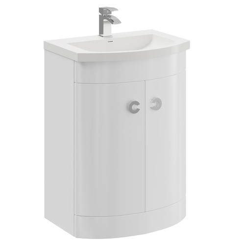 A modern white vanity unit and basin