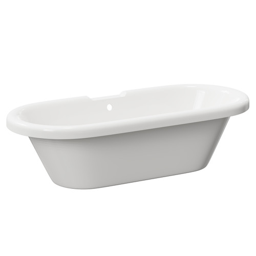 A traditional white freestanding double ended roll top bath
