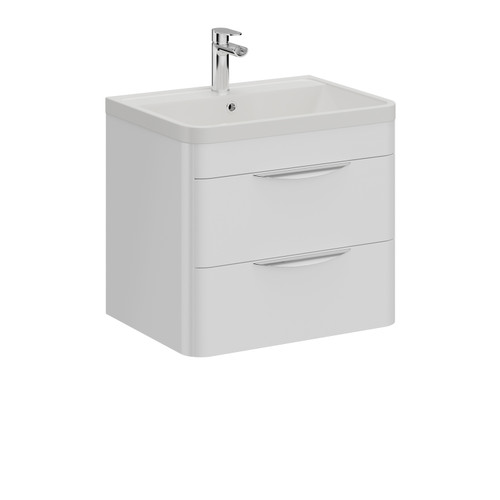 A modern white vanity unit and basin