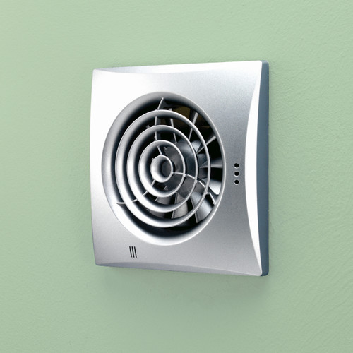 HiB Hush Matt Silver Wall Mounted Extractor Fan with Timer - 31700 Front View