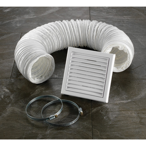 HiB White Fixed Grille 3m Flexible Ducting Extractor Fan Accessory Kit with Hose Clamps - 32400 Front View