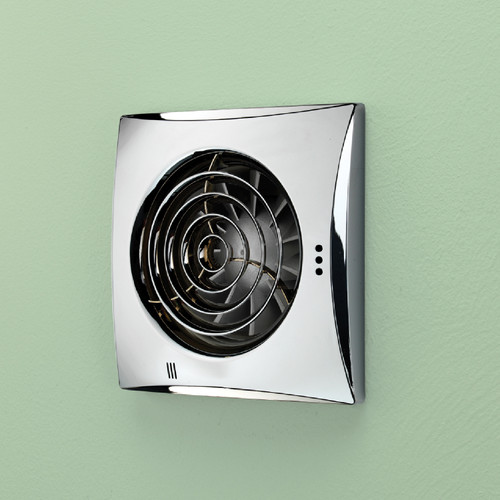 HiB Hush Chrome Wall Mounted Extractor Fan with Timer and Humidity Sensor - 33200 Front View