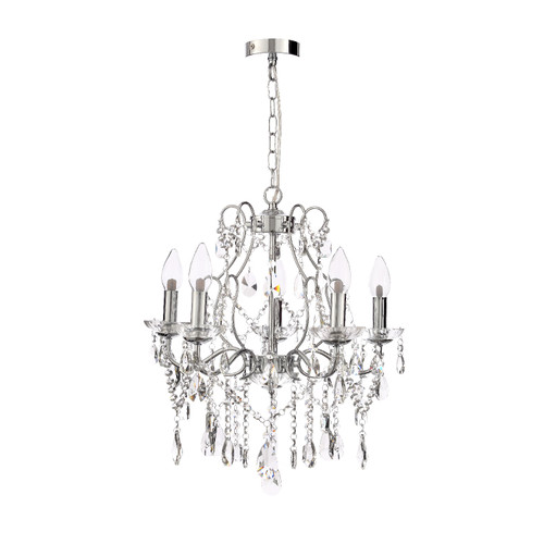 Forum Spa Pro Annalee Polished Chrome/Clear 480mm Large 5 Light Chandelier - SP-25254-CHR Viewed Switched Off