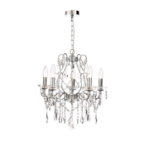 Forum Spa Pro Annalee Polished Chrome/Clear 480mm Large 5 Light Chandelier - SP-25254-CHR Front View