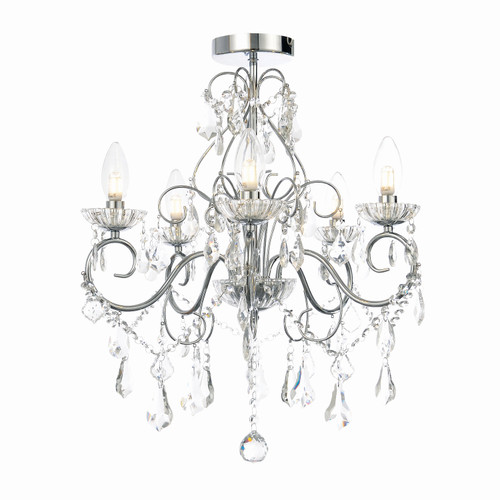 Forum Spa Vela Polished Chrome/Clear 495mm 5 Light Bathroom Chandelier - SPA-19713-CHR Front View