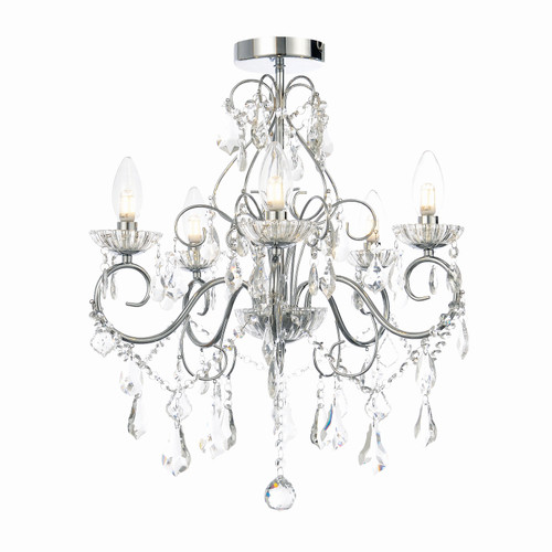 Forum Spa Vela Polished Chrome/Clear 495mm 5 Light Bathroom Chandelier - SPA-19713-CHR Front View