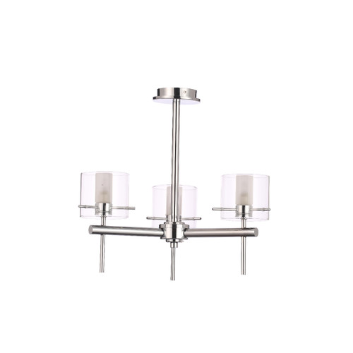 Forum Spa Gene Polished Chrome/Clear 370mm 3 Lamp Cylinder Ceiling Light - SPA-31726-CHR Front View