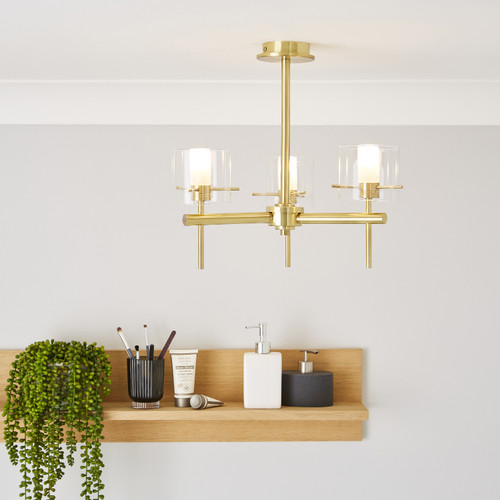 Forum Spa Gene Satin Brass/Clear 370mm 3 Lamp Cylinder Ceiling Light - SPA-31726-SBRS Viewed from a Different Angle