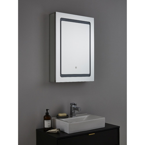 Forum Spa Arte 500mm x 700mm 1 Door Illuminated LED Mirrored Cabinet with Touch Switch and Shaver Socket - SPA-35707 Viewed from a Different Angle