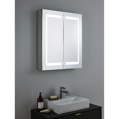 Forum Spa Hym 600mm x 700mm 2 Door Illuminated LED Mirrored Cabinet with Touch Switch and Shaver Socket - SPA-35708 Viewed from a Different Angle