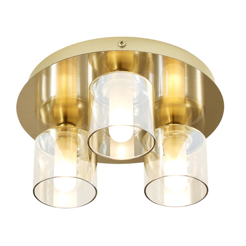 Forum Spa Patras Satin Brass/Champagne 230mm 3 Lamp Plate Flush Ceiling Light - SPA-35809-CHAMP Front View