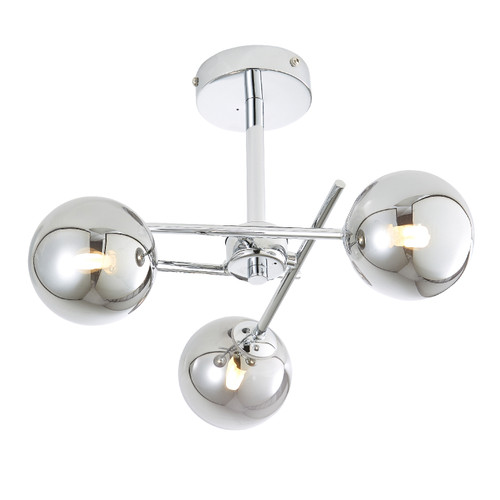 Forum Spa Lindos Polished Chrome/Smoke 390mm 3 Lamp Cross Arm Semi-Flush Ceiling Light - SPA-35836-CHR Front View