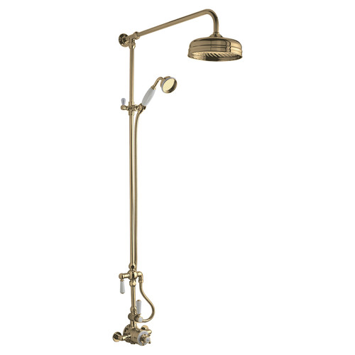 Hudson Reed Brushed Brass Traditional Thermostatic Shower Valve and Rigid Riser Kit with Diverter - A8119 Main View