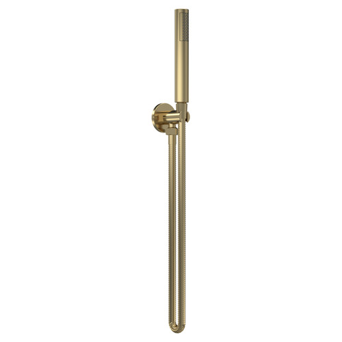 Nuie Brushed Brass Round Shower Handset with Hose and Bracket - A8263 Main View