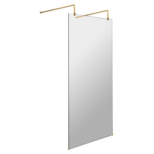 Hudson Reed 900mm x 1950mm Wetroom Screen with Brushed Brass Support Bars and Feet - BBPAF090 Main View