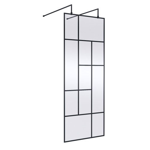 Hudson Reed Abstract 800mm x 1950mm Matt Black Wetroom Screen with Support Bars and Feet - BFAFB080 Main View