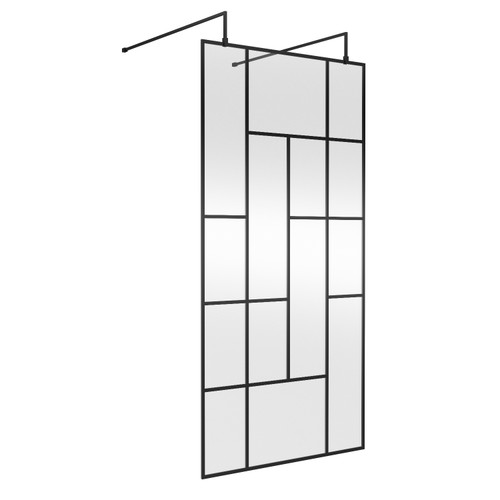 Hudson Reed Abstract 1000mm x 1950mm Matt Black Wetroom Screen with Support Bars and Feet - BFAFB10 Main View