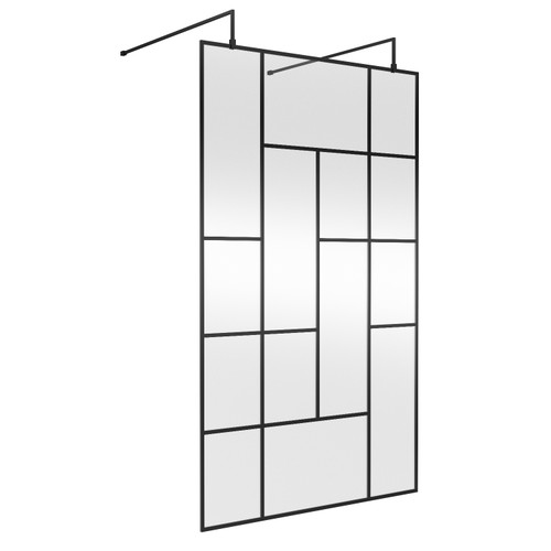 Hudson Reed Abstract 1200mm x 1950mm Matt Black Wetroom Screen with Support Bars and Feet - BFAFB12 Main View