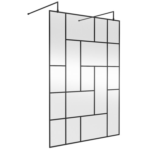 Hudson Reed Abstract 1400mm x 1950mm Matt Black Wetroom Screen with Support Bars and Feet - BFAFB14 Main View