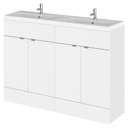 Hudson Reed Fusion Gloss White 1200mm Full Depth 4 Door Vanity Unit with Double Ceramic Basin - CBI134A Main View