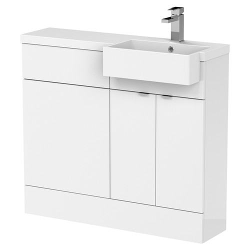 Hudson Reed Fusion Gloss White 1000mm Full Depth Combination 2 Door Vanity & Toilet Unit with Square Semi Recessed Right Hand Basin - CBI149 Main View