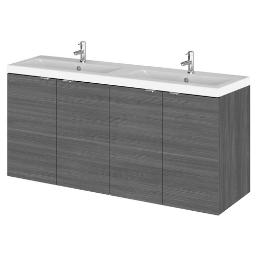 Hudson Reed Fusion Anthracite Woodgrain 1200mm Wall Hung Full Depth 4 Door Vanity Unit with Double Ceramic Basin - CBI533A Main Image