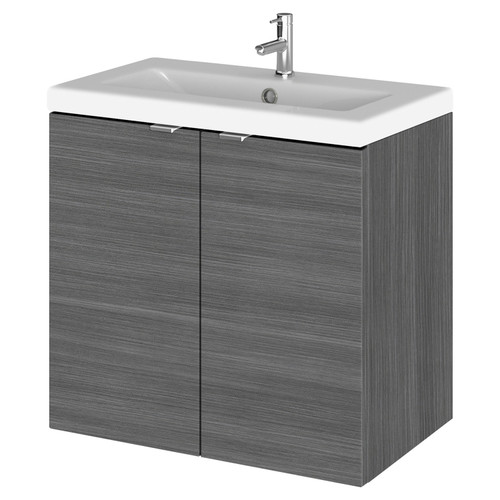 Hudson Reed Fusion Anthracite Woodgrain 600mm Wall Hung Full Depth 2 Door Vanity Unit with Ceramic Basin - CBI536A Main Image