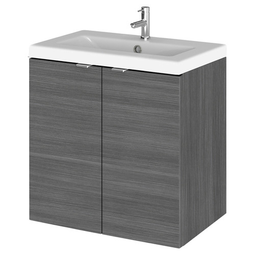 Hudson Reed Fusion Anthracite Woodgrain 500mm Wall Hung Full Depth 2 Door Vanity Unit with Ceramic Basin - CBI540A Main Image