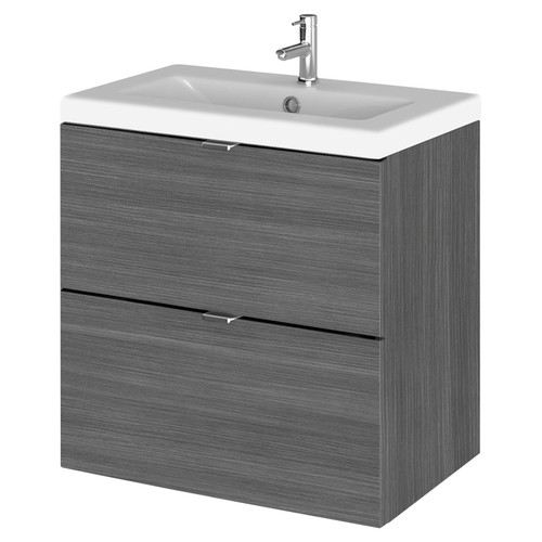 Hudson Reed Fusion Anthracite Woodgrain 500mm Wall Hung Full Depth 2 Drawer Vanity Unit with Ceramic Basin - CBI541A Main Image