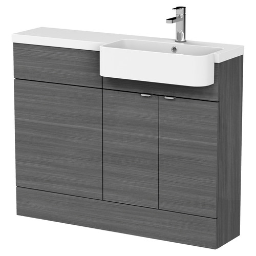 Hudson Reed Fusion Anthracite Woodgrain 1100mm Full Depth Combination 2 Door Vanity & Toilet Unit with Round Semi Recessed Right Hand Basin - CBI547 Main Image