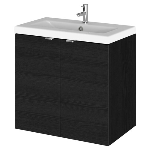 Hudson Reed Fusion Charcoal Black 600mm Wall Hung Full Depth 2 Door Vanity Unit with Ceramic Basin - CBI636A Main Image