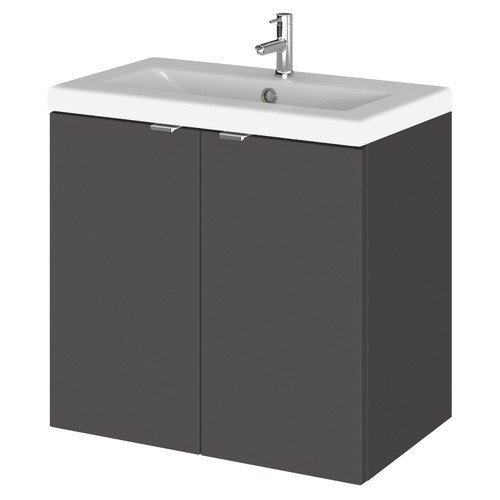 Hudson Reed Fusion Gloss Grey 600mm Wall Hung Full Depth 2 Door Vanity Unit with Ceramic Basin - CBI936A Main View