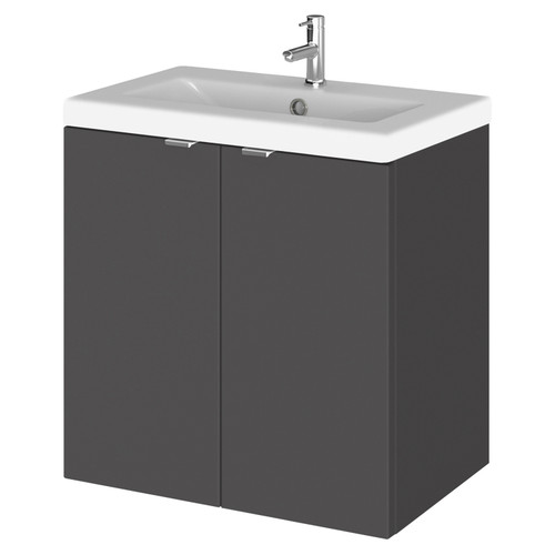 Hudson Reed Fusion Gloss Grey 500mm Wall Hung Full Depth 2 Door Vanity Unit with Ceramic Basin - CBI940A Main View