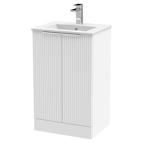 Hudson Reed Fluted Satin White 500mm 2 Door Vanity Unit with 18mm Profile Basin - DFF123B Main View