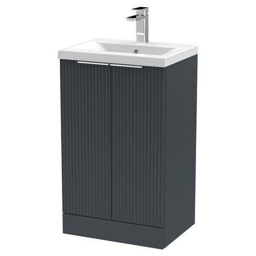 Hudson Reed Fluted Satin Anthracite 500mm 2 Door Vanity Unit with 40mm Profile Basin - DFF1423A Main View